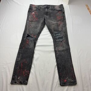 Jordan Craig Ross Fit Jeans Mens 38x33 Black Distressed Red Paint Splatter JR101